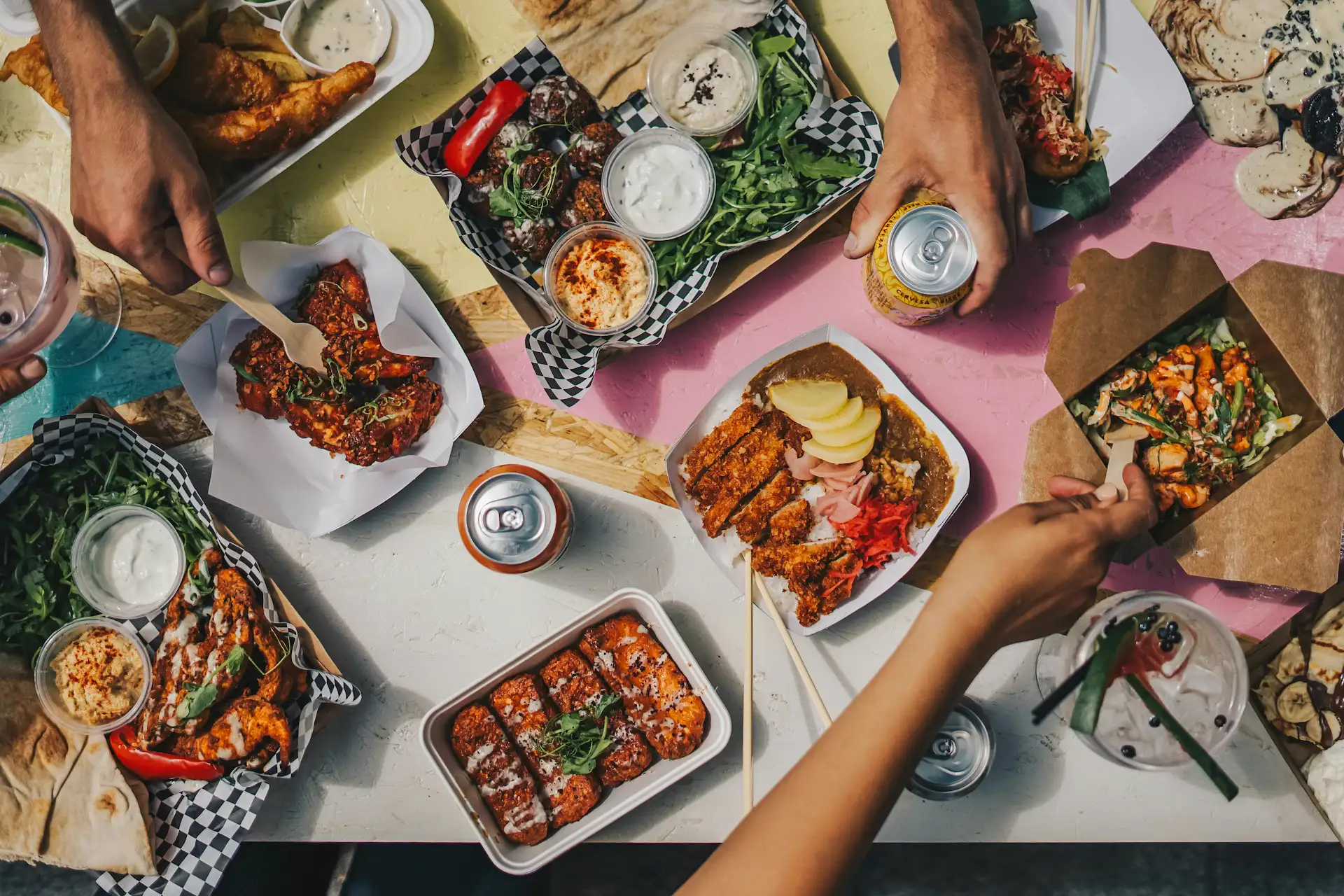 People enjoying food delivery